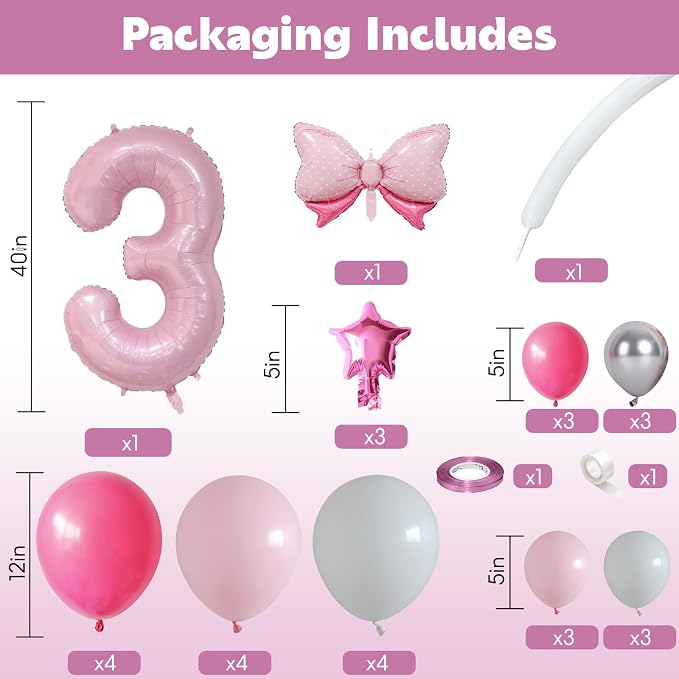 40 Inch Pink Number 3 Balloon for 3rd Birthday Decoration Pastel Baby Pink - Image 2