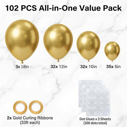 102pcs Gold Balloon Garland Arch Kit, 18 12 10 5 Inch Balloons | Balloons - Image 2