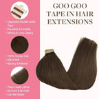 GOO GOO Tape in Hair Extensions Human Hair, 4A Chocolate Brown, 22inch 100g 40pcs, Skin Weft Seamless Invisible, Silky Straight with Thick Ends, Remy Human Hair