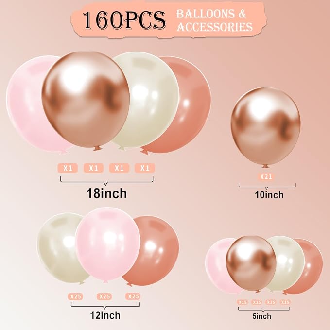 Dusty Pink White Rose Gold Balloons Arch Kit - Image 2