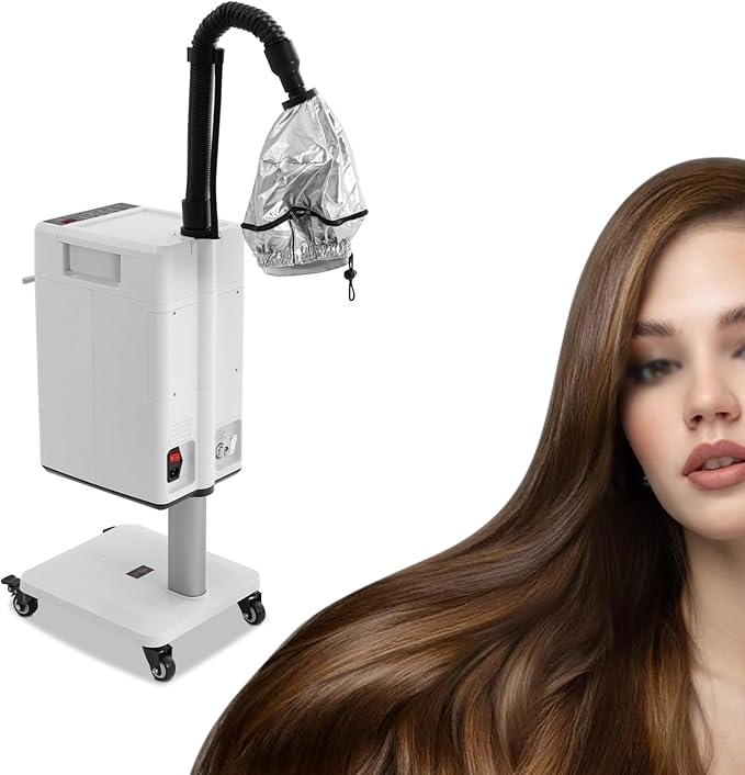 Nano Hair Steamer, Professional Micro-Mist Hair Steamer 6 Modes Adjustable, Floor Type 360° Rotation Universal Wheel for Hair Deep Care Hair Repair Salon Spa (White Stye)