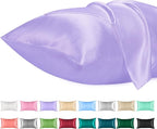 Lirex Satin Pillowcase for Hair and Skin, Super Soft and Cooling Similar to Silk, 2 Pack Standard Size 20"X 26" Pillow Cases with Envelope Closure, Gifts for Women Men, Light Purple