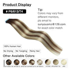 SUYYA Tape in Hair Extensions Human Hair Balayage Chocolate Brown to Bleach Blonde and Chestnut Brown 40g/pack 20pcs Straight Seamless Skin Weft Tape in Human Hair Extensions(12inch #P6/613/T4)
