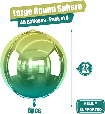 6Pcs Gradient Green Round Foil Balloons, Metallic Green Foil Balloon - Image 2