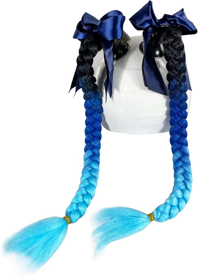 2PCS Helmet Pigtail Motorcycle Helmet Ponytail Bicycle Helmet Braids Hair Tails Used for Any Helmets/Suction Cup Reusable Design 2PCS(Helmet Not Included)