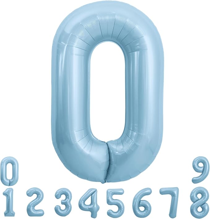TONIFUL 40 Inch Pastel Blue Number 0 Foil Balloon Large Mylar Foil Digital 0 by TONIFUL