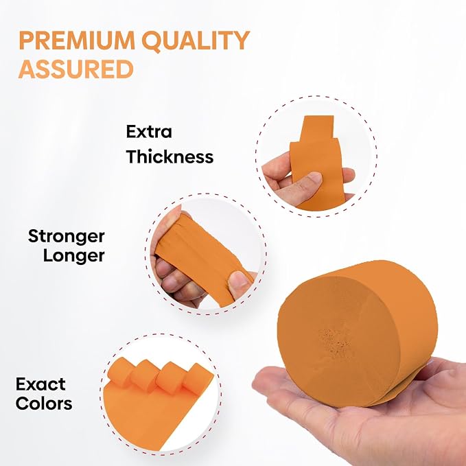 4 Orange Streamers, 382ft Pack of Crepe Paper Party Decorations | Each roll is - Image 3