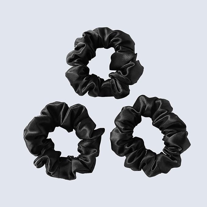 ZIMASILK 100% Mulberry Silk Hair Scrunchies, Best For Women And Girls’ Hair 19 Momme Elastic Hair Bands for Ponytail Holder Gentle And No hurt (3 Pack, Black)