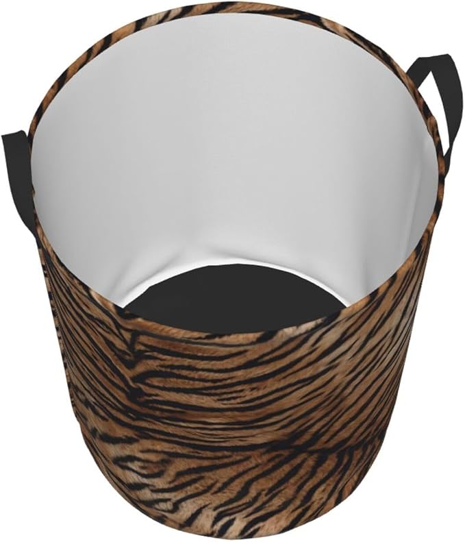 Tiger Texture Round Laundry Hamper Natural Animal Skin Print Storage Basket - Image 2