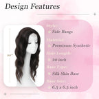 Hair Topper, 360° 3D Hair Toppers for Women with Thinning Crown, 20 Inch Long Wavy Curly Hair Pieces Clip in Bangs (Dark Brown Mixed Chestnut, 20 inch, Side Bangs)