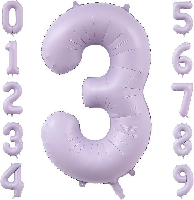 Pastel Purple 3 Number Balloons, 40 Inch Light Purple 3 Balloons Large Helium by BBPOOL