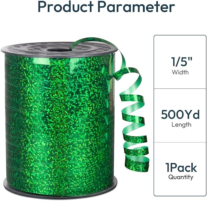 Premium Green Shiny Curling Shiny Ribbon, 1/5" Wide x 500 Yards Christmas - Image 2