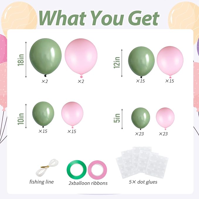 110pcs Sage Green and Pink Balloons Garland Arch Kit, 18/12/10/5 Inch | Pink - Image 2