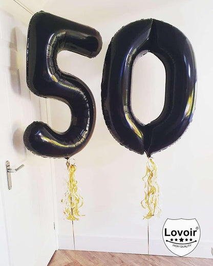 Black 60 Number Balloons, 40 Inch Giant Number 60 Balloons Foil Mylar Helium - Image 3
