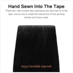 SUYYA Invisible Tape in Hair Extensions Human Hair Jet Black Seamless Injected Hand-Tied Pro Quality Virgin Human Hair 20PCS 50G/Pack Straight Tape Ins(20 inch #1 Jet Black)