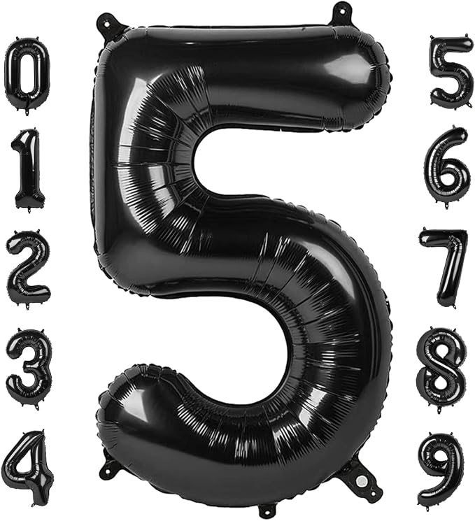 Number Balloon 40 Inch Black Number 5 by Mluchee