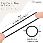 Black Thick Hair Ties - 5mm Thickness Elastics Ponytail Holders for Women Girls Curly Texture Rubber Bands Durable Stretchy Nylon Hairties for Braids 48 Count