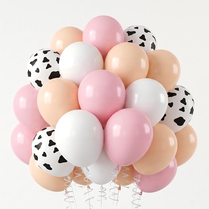 Pink White Cow Balloons Cowgirls Farm Animals Birthday Decorations 12inch Light by Unknown