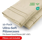 Queen Pillow Cases Set of 10 - Ultra Soft Hotel Quality Pillowcase Covers - Comfy & Wrinkle Free - Shrink, Stain and Fade Resistant - Easy-Care, Machine Washable Pillow Protectors - 10 Pcs Set - Cream