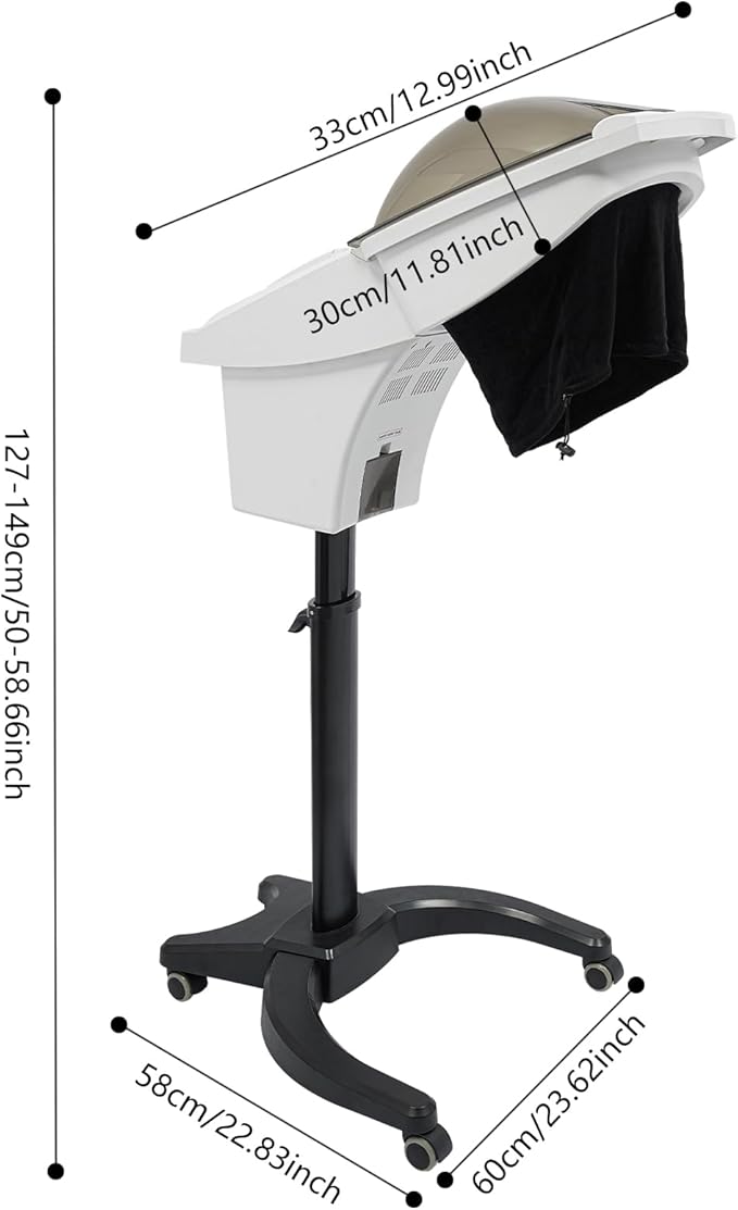 Hair Steamer Professional Hair Salon Steamer with 12 Color Light & Ozone,40-70℃/104-158℉,Hair Steamer with Temperature and Time Adjustment (Wihite 700W1)