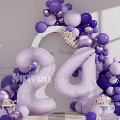 SUWEN 40 Inch Light Purple Lavender Big 24 Balloon Number Foil Helium 0-9 | - Image 4