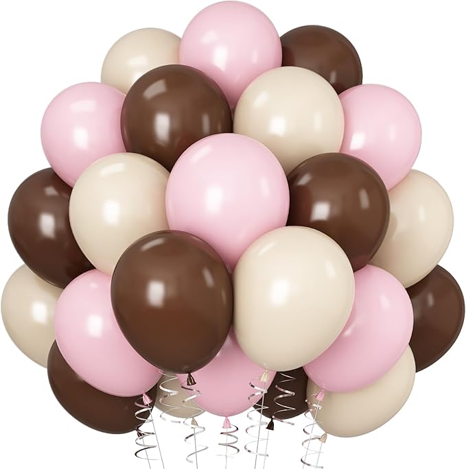 Pink and Brown Balloons Light Pink Coffee Brown Beige Balloons 12inch White by Paeyeq
