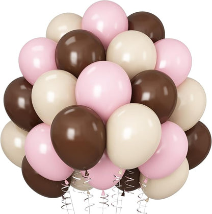 Pink and Brown Balloons Light Pink Coffee Brown Beige Balloons 12inch White by Paeyeq