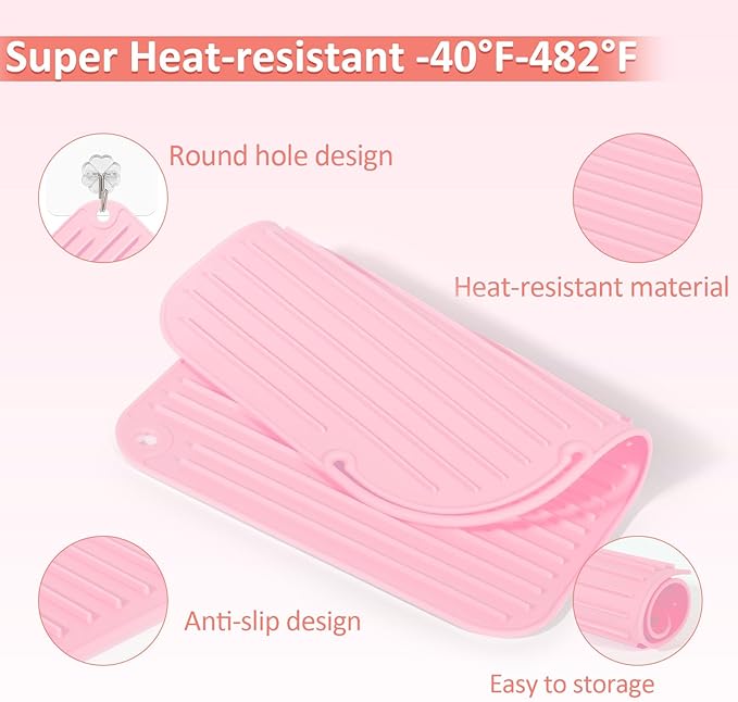 Quccefods Heat Resistant Mat Large Silicone Hot Hair Tools Holder for Curling Irons Flat Iron Hair Straightener Mat Portable Vanity Pad Accessories/Organizer