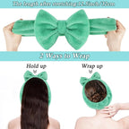Shintop Face Wash Headband, Soft Makeup Headband with Cute Bow Elastic Spa Headwear for Skincare Facial Mask Showers (Pea Green)