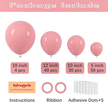 Voircoloria 130pcs Retro Pink Balloons Garland Arch Kit, 18 12 10 5 Inch | - Image 2