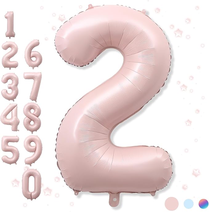 40 Inch 2 Balloon Number, Large Dusty Baby Pink Foil Number 2 Balloons Birthday by Froova