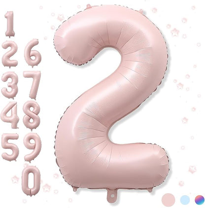40 Inch 2 Balloon Number, Large Dusty Baby Pink Foil Number 2 Balloons Birthday by Froova