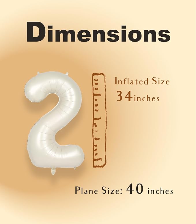 SUWEN 40 Inch Cream White Large 2 Number Balloons Big Foil Helium Number - Image 4