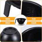 Hair Dye Bowl Set - 6 Black Hair Color Mixing Bowls with Measurements, Pour Spout, Handle & Combed Edge - Reusable Salon Hair Coloring Bowls for Professional or Home Use ﻿