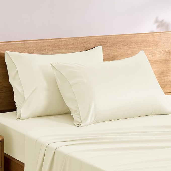 TOSMO Luxury Pillow Case Set of 2 - Cooling Viscose Derived from Bamboo - Oeko-TEX, Silky Soft, Breathble Pillow Cases with Envelope Closure (Standard, Vanilla Yellow)