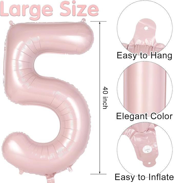 Light Pink Number 15 Balloon, 40 Inch Giant Mylar Number Balloons, Large Foil - Image 2