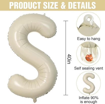Cream S Letter Balloons, 40 Inch Letter S Balloon Beige, Helium Custom Letter - Image 2