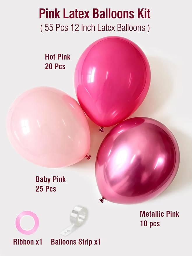 CVPARTON Pink Balloons 12 Inch 55 Pcs Metallic Pink Balloons light Hot Pink - Image 3