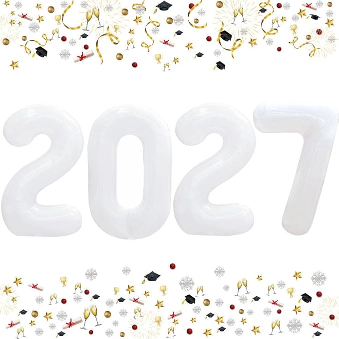 White 2027 Foil Number Balloons by GOER