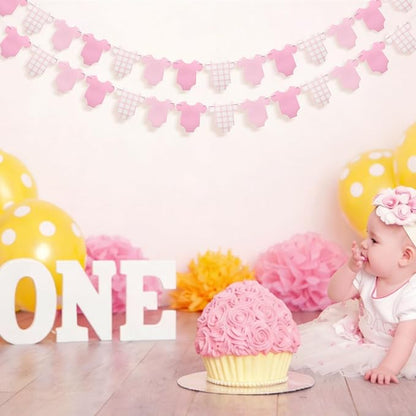 Weysat 2 Pcs Baby Clothes Banner Baby Girls Shower Decorations Pink Bodysuit - Image 3