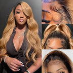 AMIRTY 200% density 13x6 Honey Blonde Lace Front Wigs Human Hair 13x6 Body Wave Lace Front Wig Human Hair Wigs for Women Ombre HD Transparent Lace Frontal Wig Pre Plucked with BabyHair 28inch
