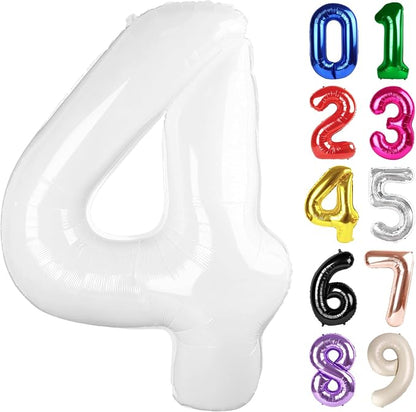 4 Balloon - White Birthday Number Balloons, 40 Inch Decorations Men Women | by ALPHADELTAPI