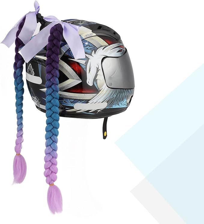 SEGO 1PCS/2PCS Helmet Pigtail Braids with Detachable Suction Cup Bowknot Ponytail Hair Many Colors (Helmet not Included)