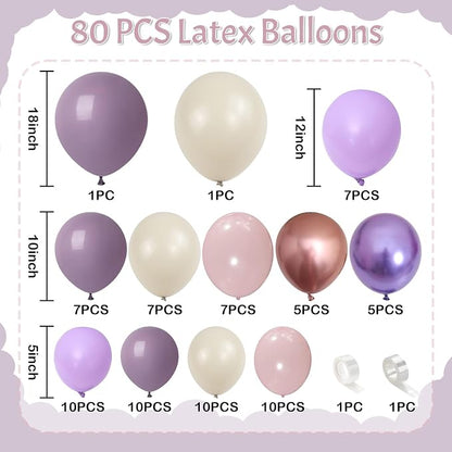 Dusty Purple Balloons Garland Arch Kit, Lilac Retro Pink Sand White Balloon - Image 2