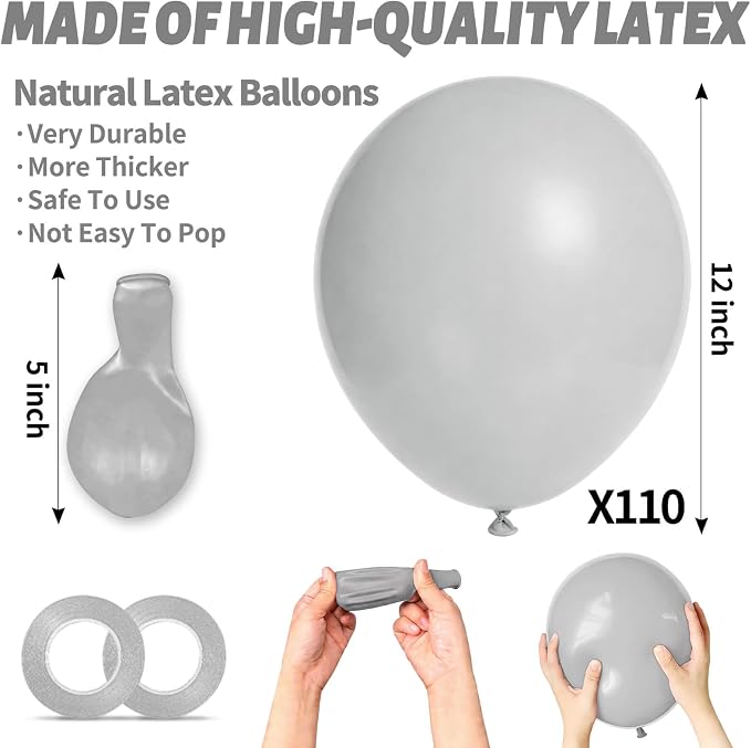 110pcs Grey Balloon 12 inch - Image 3