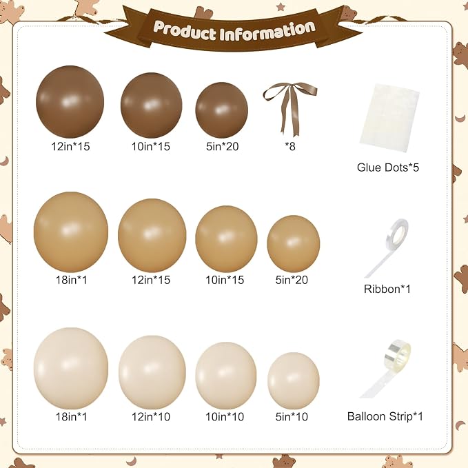 Brown Balloon Garland Arch Kit for Birthday Decor | 140Pcs Neutral Nude Beige - Image 5