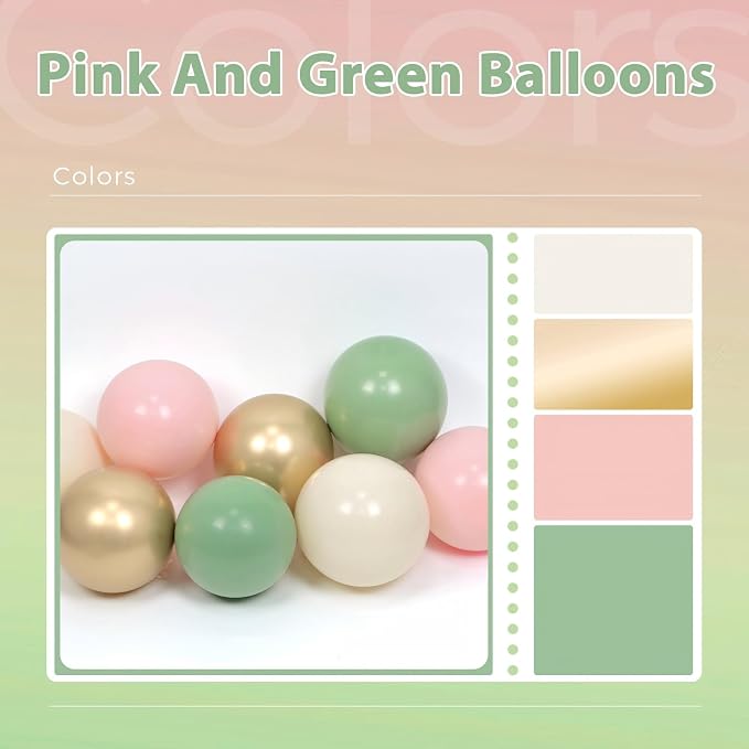 60pcs Pink and Green Balloons 12inch - Image 4