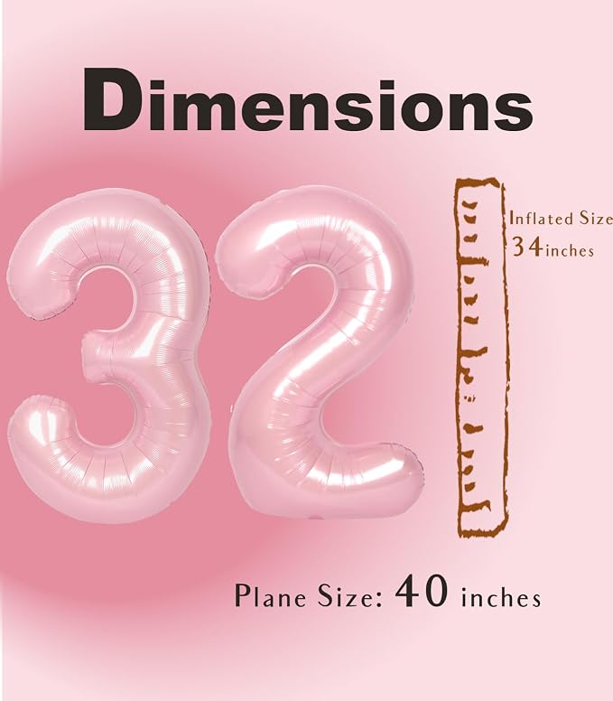 SUWEN 40 Inch Large Pink 32 Balloon Numbers Big Foil Helium Number Balloons 0-9 - Image 5