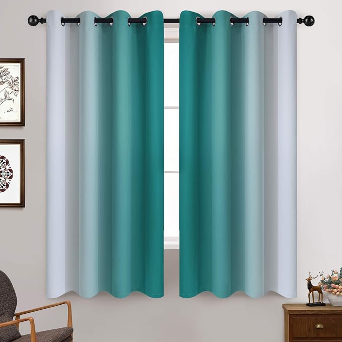 Yakamok Ombre Curtains Teal and Greyish White - Image 2
