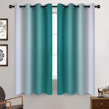 Yakamok Ombre Curtains Teal and Greyish White - Image 2